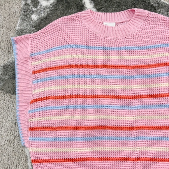 Kori America Pink Striped Knit Sweater Medium - Picture 2 of 10